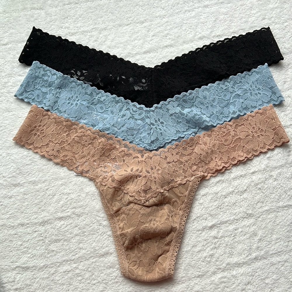 (3)HANKY PANKY Daily Lace Low Rice Thongs
